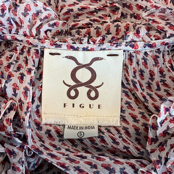 Figue Vera Tassel Top in Multi Red Ruffled Sheer Size S 100% Silk Sleeveless - Picture 8 of 9